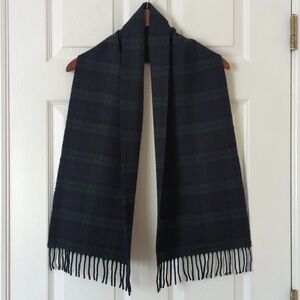 L.L. Bean 80's Vintage Classic Plaid Lambswool Fringe Hem Scarf Navy Green